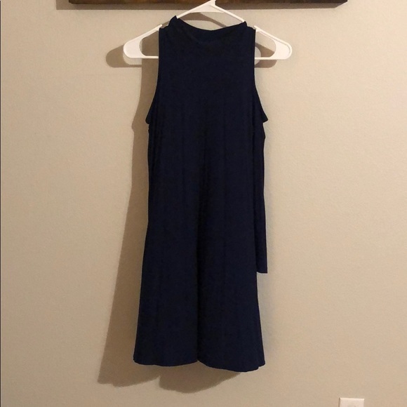 Navy flowy dress without shoulders - Picture 3 of 3